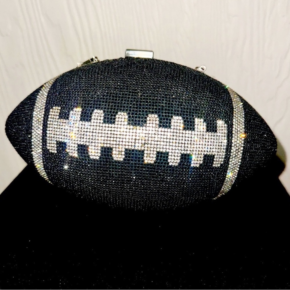 New Embellished Rhinestone Convertible Football Clutch Short and Long Straps